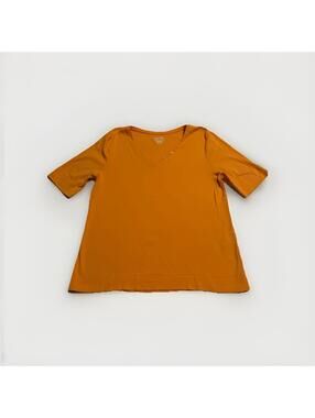 Chico’s Ultimate Tee Size 2 Peach Orange V Neck Short Sleeve Cotton Knit Top(A28